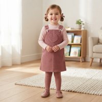 J16014: Girls Popcorn Cord Pinafore Dress & Ribbed Top Outfit (2-4 Years)